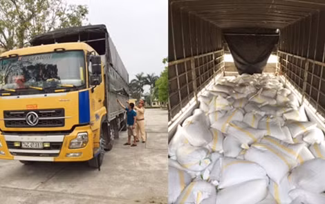 Xe ô tô tải chở số mỡ động vật không rõ nguồn gốc.