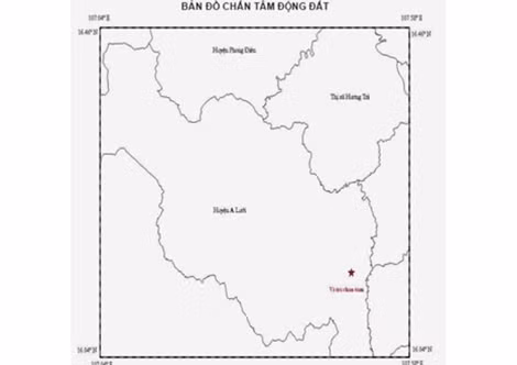 Bản đồ chấn tâm động đất xảy ra tại huyện A Lưới vào rạng sáng 7/12.