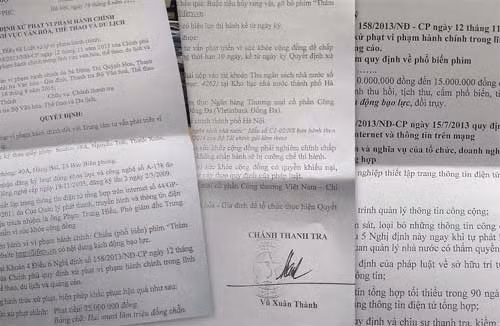 Quyết định xử phạt hành chính đơn vị vi phạm quy định phổ biến phim “ăn theo” vụ thảm án ở Bình Phước. Quyết định xử phạt hành chính đơn vị vi phạm quy định phổ biến phim “ăn theo” vụ thảm án ở Bình Phước.