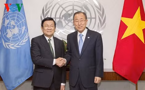 Chủ tịch nước Trương Tấn Sang và Tổng Thư ký Ban Ki-moon. Ảnh: VOV Chủ tịch nước Trương Tấn Sang và Tổng Thư ký Ban Ki-moon. Ảnh: VOV