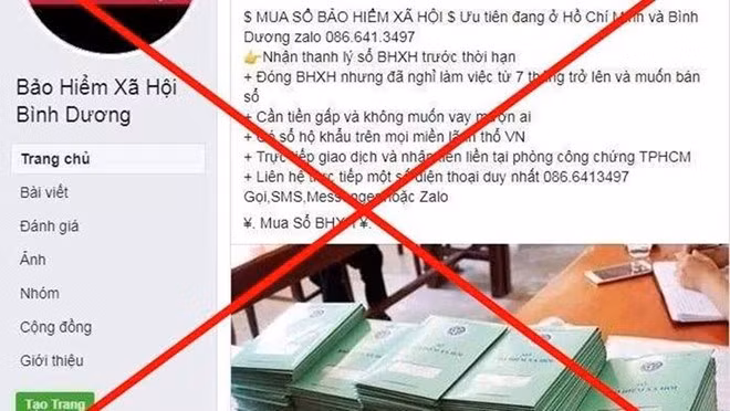 Trang Facebook mạo danh cơ quan Bảo hiểm xã hội Bình Dương để rao mua bán sổ BHXH