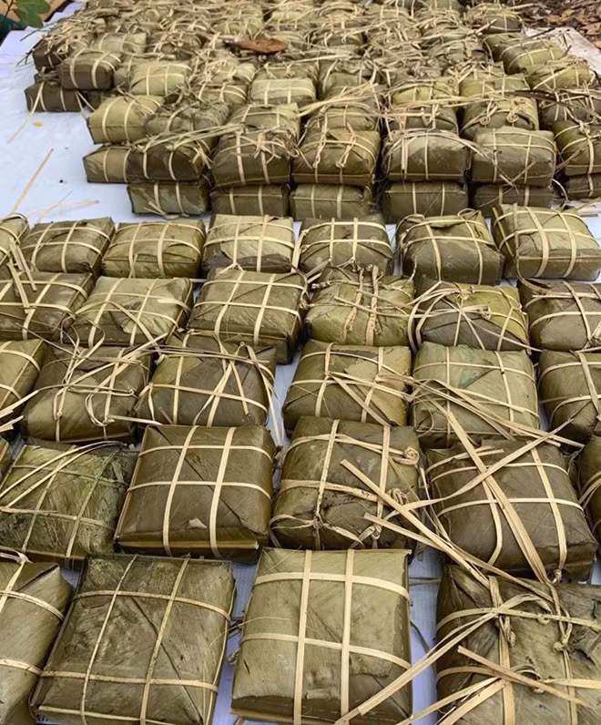 Những đồng bánh chưng chuẩn bị để đưa đi tặng