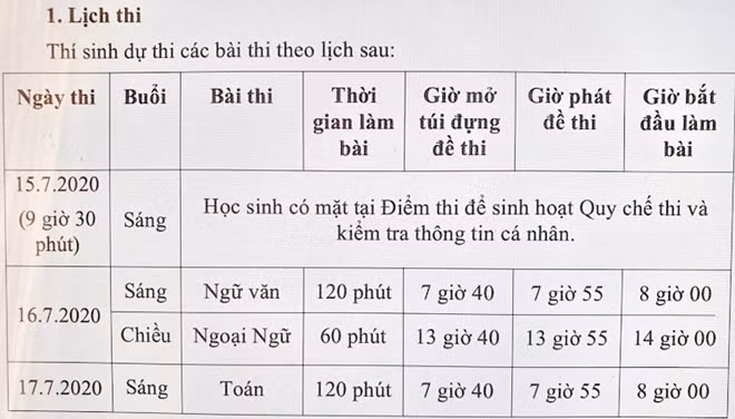 Lịch thi vào lớp 10 tại TP Hồ Chí Minh năm 2020