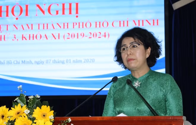 Bà Tô Thị Bích Châu, Chủ tịch Ủy ban MTTQ Việt Nam TP Hồ Chí Minh phát biểu