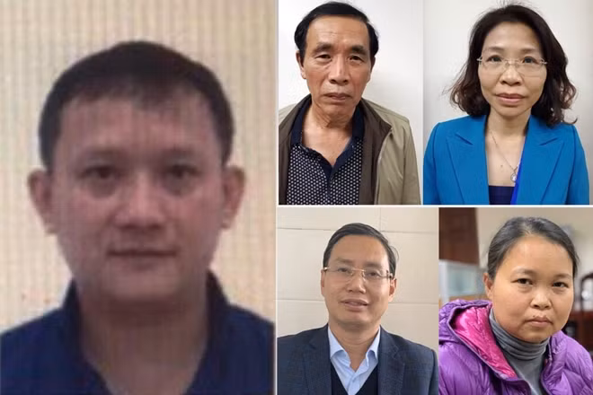 Đối tượng Bùi Quang Huy (bên phải) cùng các bị can.