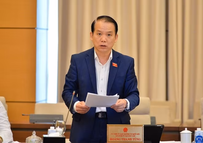 Chủ nhiệm Ủy ban Pháp luật Hoàng Thanh Tùng trình bày báo cáo thẩm tra.