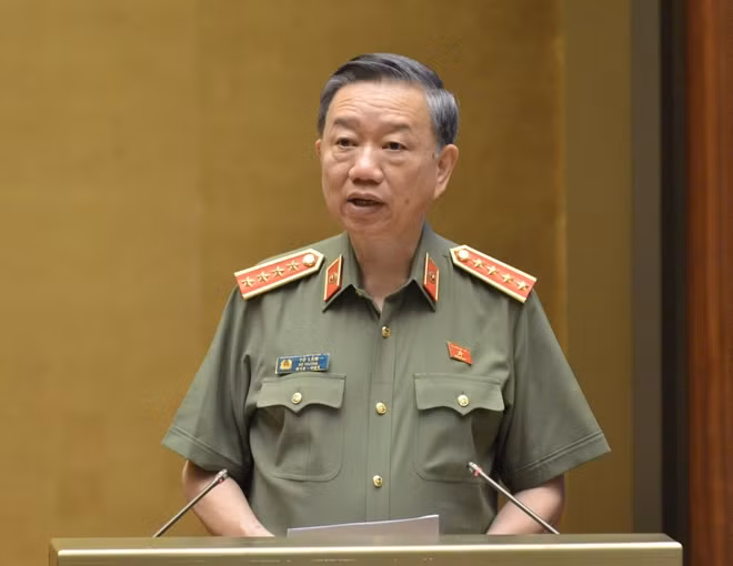 Bộ trưởng Tô Lâm phát biểu trước Quốc hội, chiều nay, 16-6.