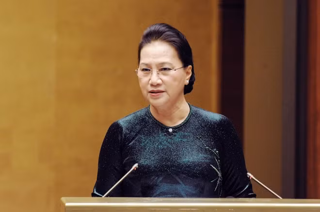 Chủ tịch Quốc hội Nguyễn Thị Kim Ngân phát biểu tại buổi gặp mặt.