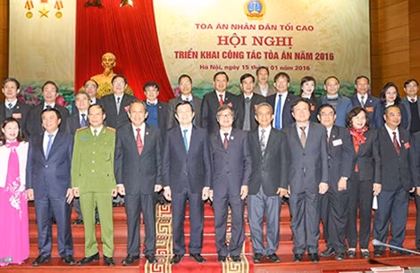 Chủ tịch nước Trương Tấn Sang với các đại biểu dự hội nghị. Ảnh: TTXVN.
