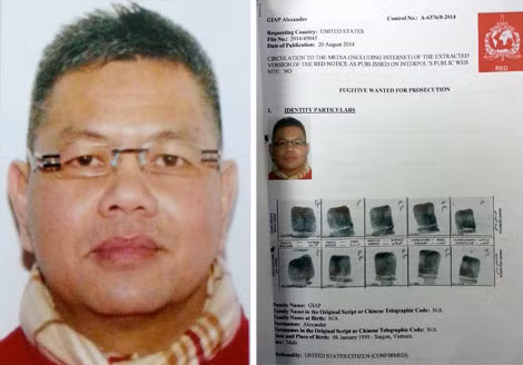 Đối tượng Alexander Công Giáp và lệnh truy nã "đỏ" quốc tế do Ban Tổng Thư ký Interpol ban hành.