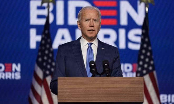 Ứng viên Tổng thống Mỹ Joe Biden phát biểu trực tiếp trên sóng truyền hình. Ảnh: TG