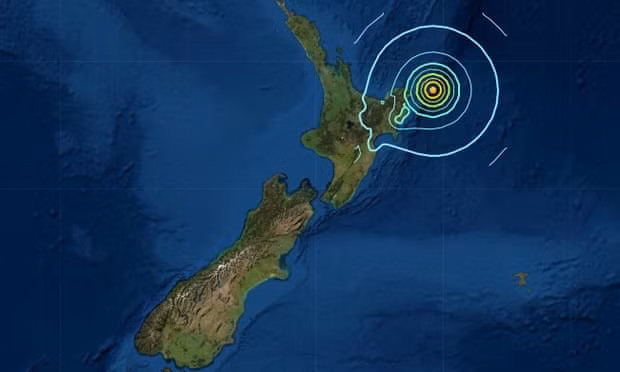 Vị trí của một trận động đất gây ra cảnh báo sóng thần ở New Zealand Ảnh: USGS