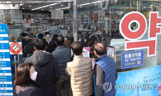 Các hiệu thuốc dễ xảy ra tình trạng hết khẩu trang để cung ứng. Ảnh: Yonhap