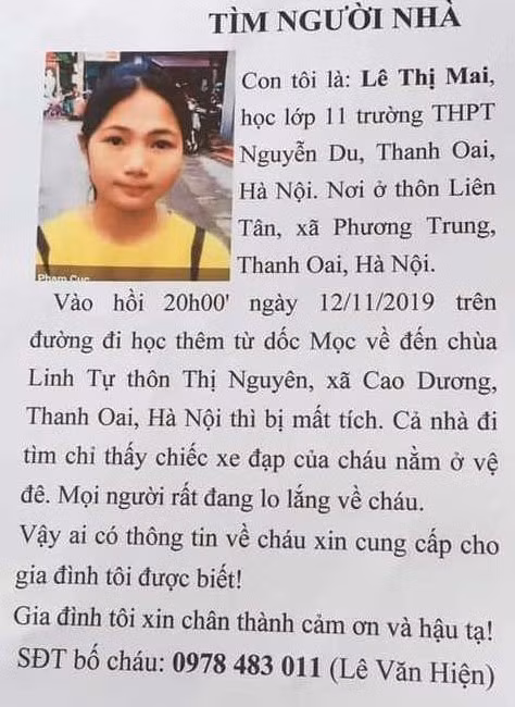 Gia đình đăng thông tin tìm em Lê Thị Mai sau khi bị mất tích