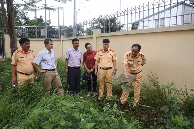 Thiếu tướng Trần Quốc Trung tự hào khoe cây bàng vuông 2 tuổi trong khuôn viên Cục CSGT tại Hà Nội.