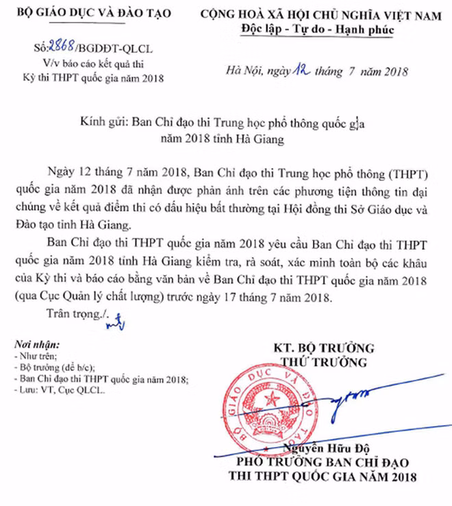 Công văn của Bộ GD-ĐT yêu cầu rà soát, kiểm tra kỳ thi THPT quốc gia tại Hà Giang. Công văn của Bộ GD-ĐT yêu cầu rà soát, kiểm tra kỳ thi THPT quốc gia tại Hà Giang.