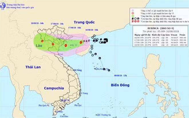 Bão số 4 chỉ còn cách Móng Cái hơn 200km