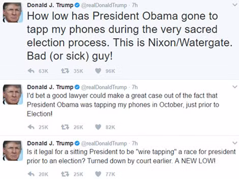 Tổng thống Donald Trump viết trên Twitter cá nhân về vụ nghe lén.