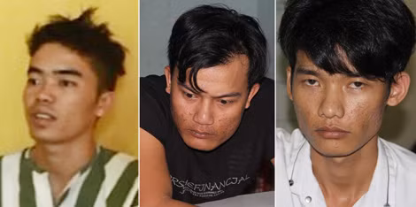 Từ trái sang: Võ Tấn Quốc, Lê Văn Khoa, Lê Văn Phương (em ruột của Khoa) - đồng phạm vụ cướp.