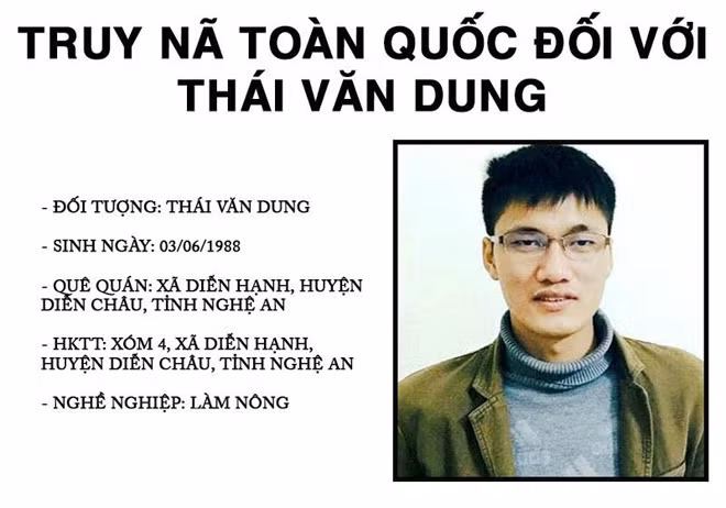 Đối tượng Thái Văn Dung đang bị Công an tỉnh Nghệ An truy nã toàn quốc.