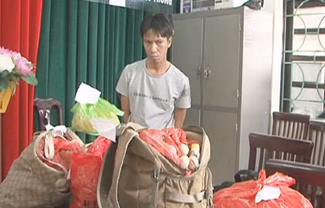 Trần Văn Đãng và tang vật pháo trái phép. Trần Văn Đãng và tang vật pháo trái phép.