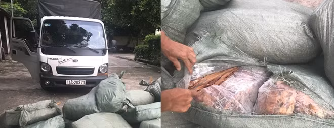 800kg lòng lợn khô nhập lậu chở trên xe tải bị CSGT phát hiện