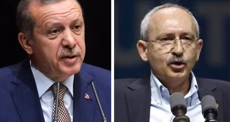 Tổng thống Thổ Nhĩ Kỳ Recep Tayyip Erdogan (trái) và lãnh đạo đối lập Kemal Kilicdaroglu.
