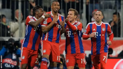 Bayern vào tứ kết Champions League sau khi thắng hủy diệt 7-0 trước Shakhtar. (Ảnh BBC.com) Bayern vào tứ kết Champions League sau khi thắng hủy diệt 7-0 trước Shakhtar. (Ảnh BBC.com)