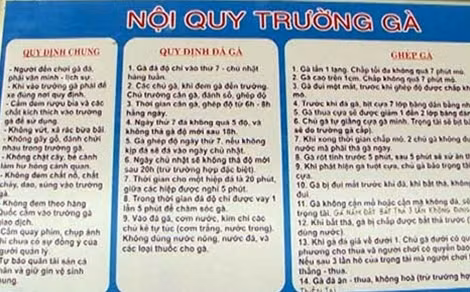 Nội quy đá gà được chủ sới niêm yết công khai.