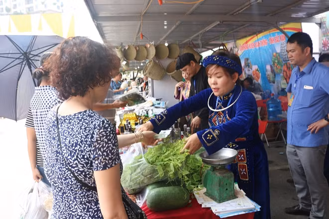 Tại đây, sản phẩm hồng không hạt được bán với giá 70.000 đồng/1kg; Bánh gio: 30.000 đồng/ 1hộp/ 7 cái; rau dạ hiến ( bò khai): 50.000 đồng/1kg; nấm sò: 50.000 đồng/1kg... với giá hợp lý, hàng nông sản Bắc Kạn thu hút rất đông người tiêu dùng đến mua sắm.
