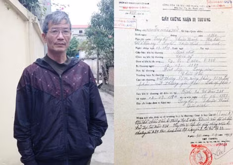 Ông Nguyễn Nhân Thử và kết quả giám định cho thấy giấy chứng nhận bị thương bị làm giả.