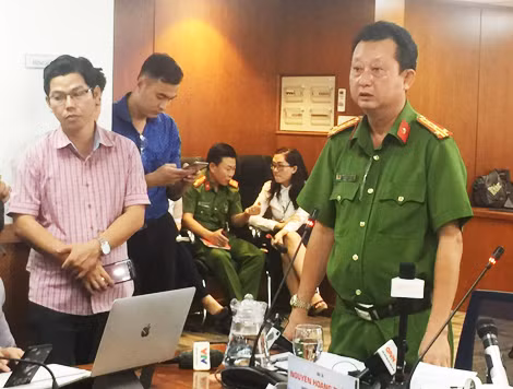 Đại tá Nguyễn Hoàng Thắng, Trưởng Công an quận Bình Thạnh phát biểu.