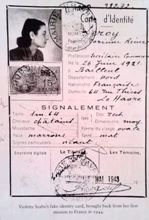 Căn cước giả của Violette Szabo mang tên “Corinne Leroy” khi thực hiện nhiệm vụ bí mật tại Pháp năm 1944.