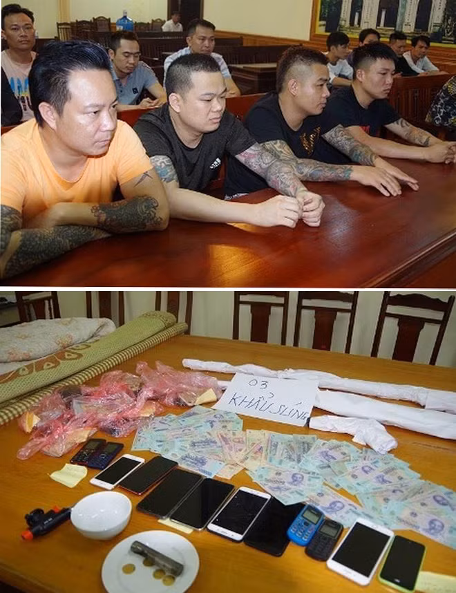 Một số đối tượng và tang vật bị thu giữ trong vụ án.