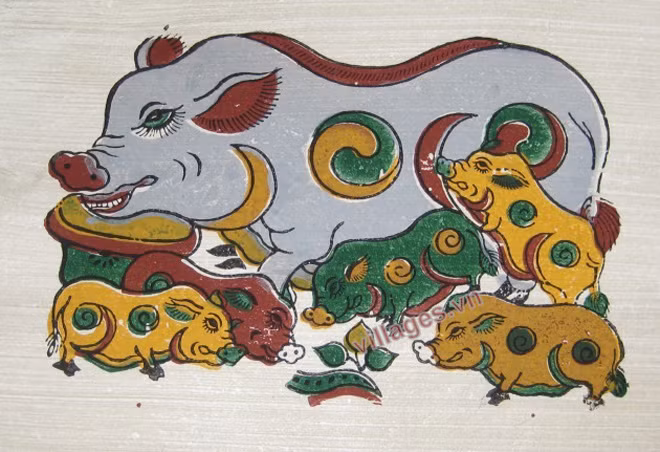 "Đàn lợn âm dương" - Tranh dân gian Đông Hồ.