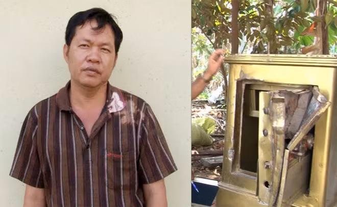Nguyễn Văn Hiền và chiếc két bị phá.