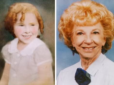 Marjorie West lúc 4 tuổi (trái) và Dorothea, chị gái của Marjorie khi 65 tuổi.