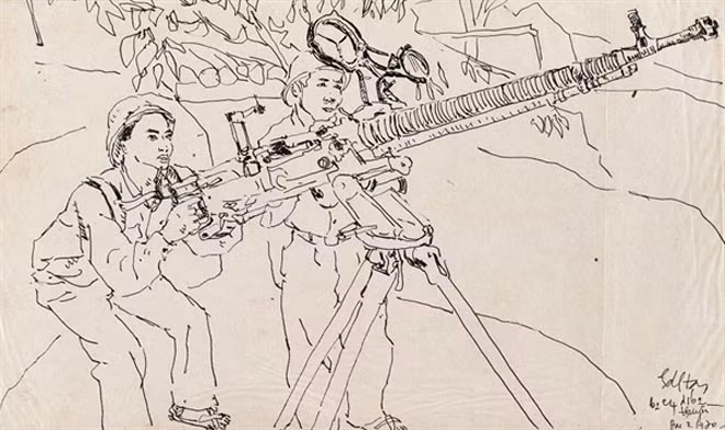 “Không đề” 1970 - Bút sắt trên giấy của họa sĩ Hoàng Đình Tài được trưng bày tại triển lãm “Ký ức Trường Sơn” của VCCA. “Không đề” 1970 - Bút sắt trên giấy của họa sĩ Hoàng Đình Tài được trưng bày tại triển lãm “Ký ức Trường Sơn” của VCCA.