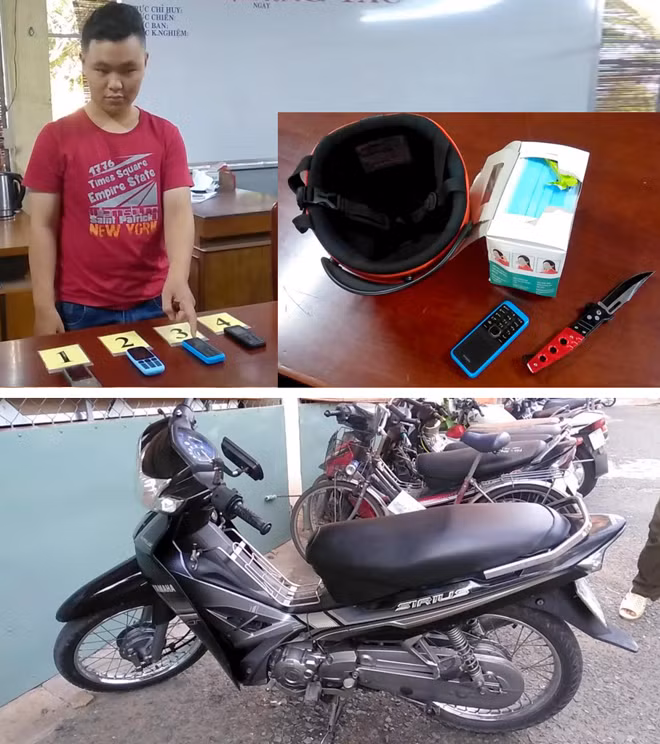 Nguyễn Ngọc Anh Khoa và tang vật. Nguyễn Ngọc Anh Khoa và tang vật.