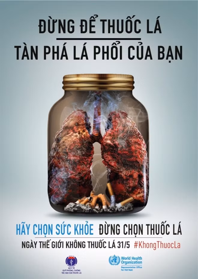 Áp phích của Tổ chức Y tế Thế giới về chủ đề Ngày thế giới không hút thuốc lá năm 2019 là “Thuốc lá và các bệnh về phổi”.