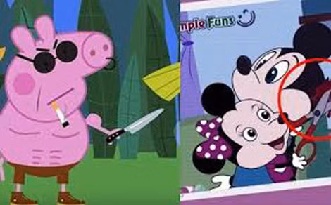 Nhân vật lợn Peppa được trẻ em yêu thích cầm dao đe dọa kiểu Momo.