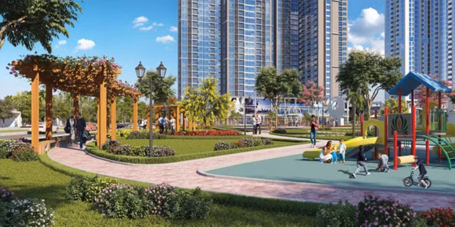Bên trong là công viên Eco-Green Central Park 3,5ha mang đến không gian sống xanh, trong lành.