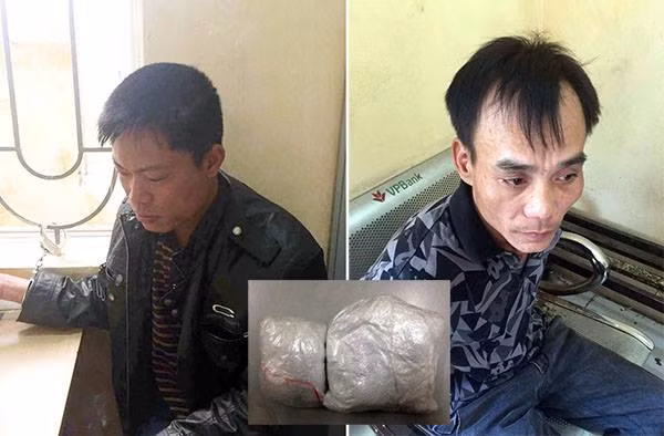 Lương Văn Đại và Trần Minh Nghị cùng ma túy đá tại cơ quan Công an.