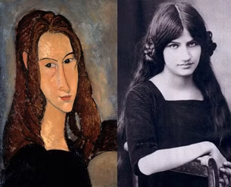 Chân dung cô vợ do Modigliani vẽ năm 1918 và hình chụp Jeanne.