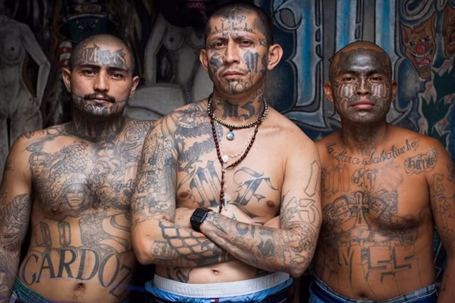 Thành viên MS-13 với hình săm kín cơ thể.