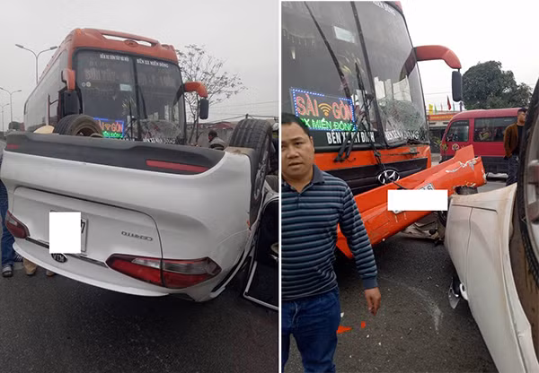 Xe khách và xe ô tô con đều bị hư hỏng.