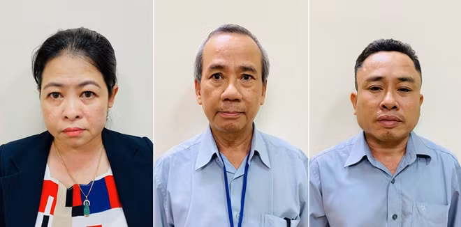 Các bị can từ trái sang phải: Phan Thị Thùy Trang; Nguyễn Như Việt; Nguyễn Đăng Thuần.