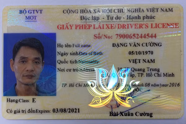 Giấy phép lái xe của Bùi Văn Cường