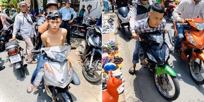 Các đối tượng cướp giật bị lực lượng hình sự đặc nhiệm tuần tra, bắt giữ. Ảnh: CTV