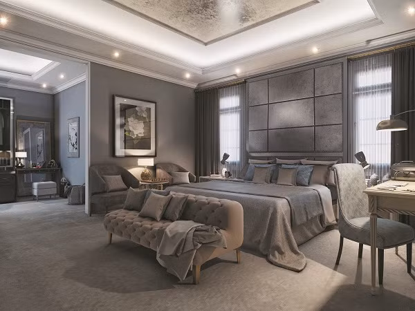Với phòng ngủ tiêu chuẩn, vừa là nơi nghỉ ngơi kết hợp làm việc, chủ nhà có thể đặt vào một chiếc ghế nghỉ cuối giường để làm chỗ ngồi khi xem ti vi, đọc sách hay lựa chọn quần áo mỗi buổi sáng thức dậy.